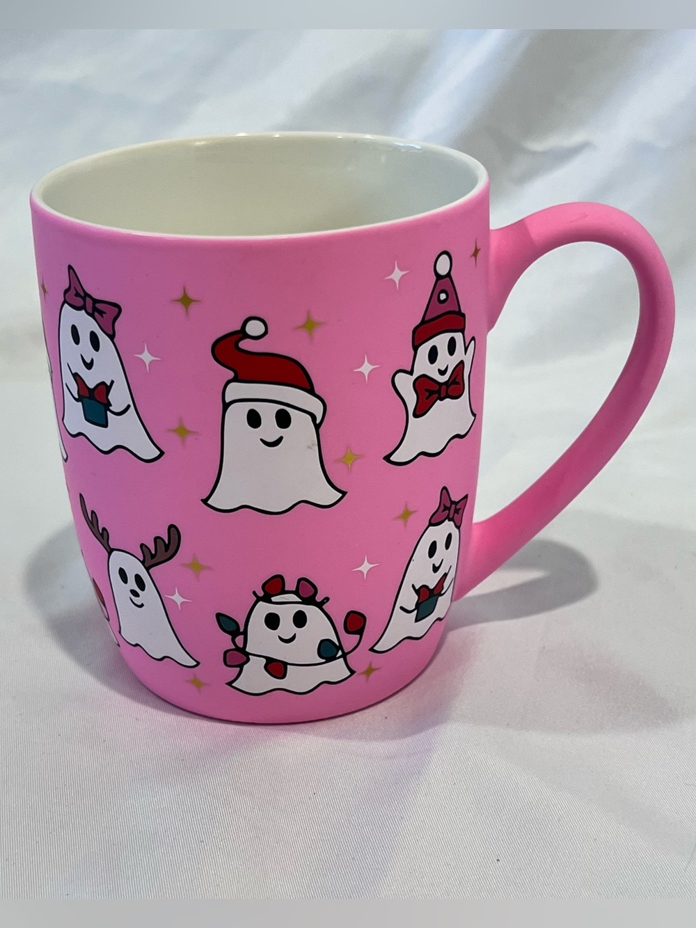 Peppermint & Pine Pink Christmas Ghost Mug Holiday Ceramic Cup